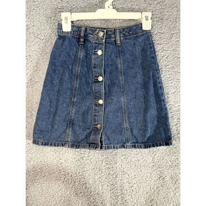 Divided Front Button Down Denim Mini Skirt Womens Size 0